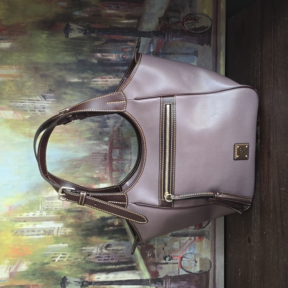 Dooney Bourke Shoulder Bag Maddie Saffiano Grey Brown Leather Tassel